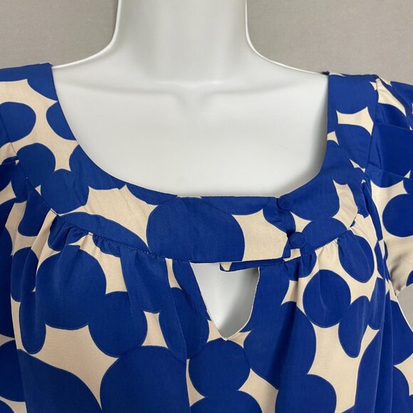 Yoana Baraschi Dress Dotted Women Size 10 Blue Cream Cut-Out Neckline Tie‎ Belt - Picture 12 of 15